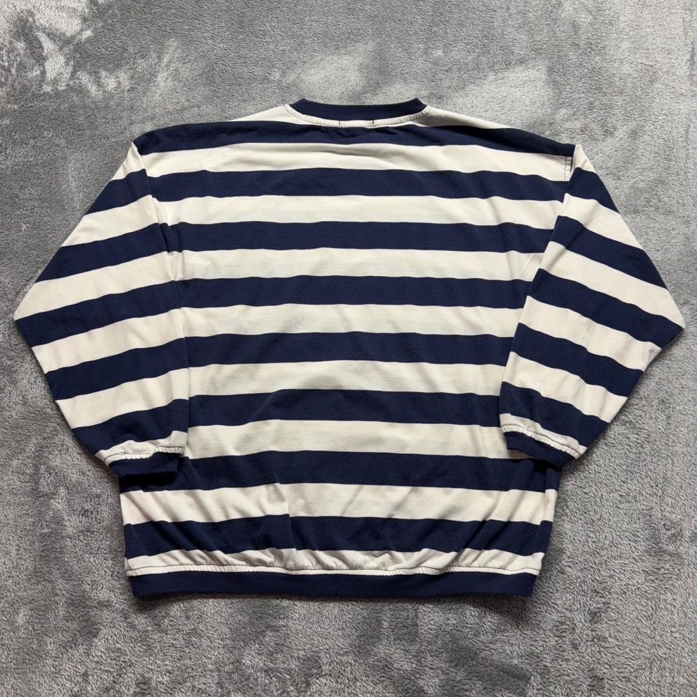 Energie Sweatshirt Mens L Navy Blue White Striped Good Vintage Crest Pocket 610 - Picture 9 of 11